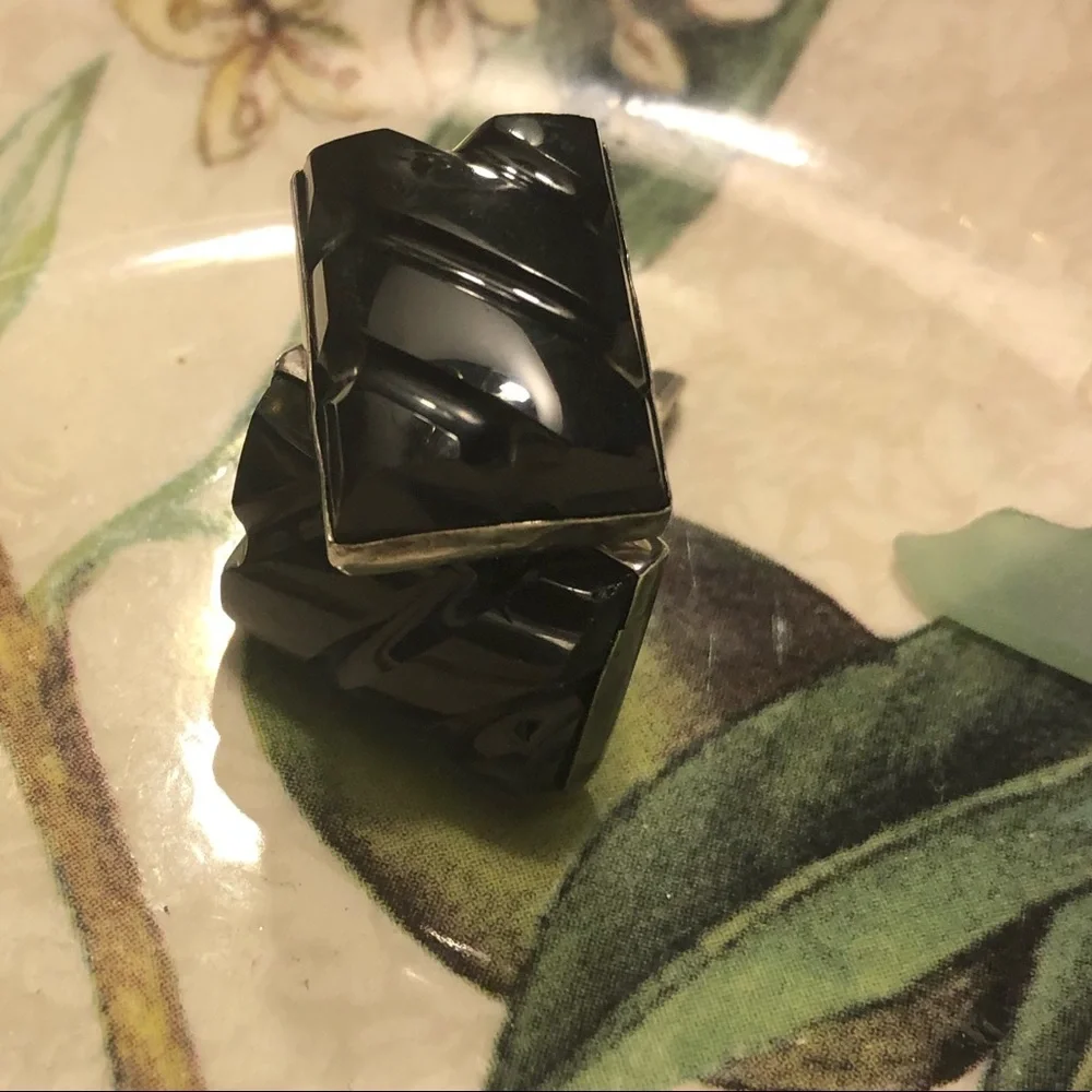 Vintage Sterling Black Onyx Cuff Links